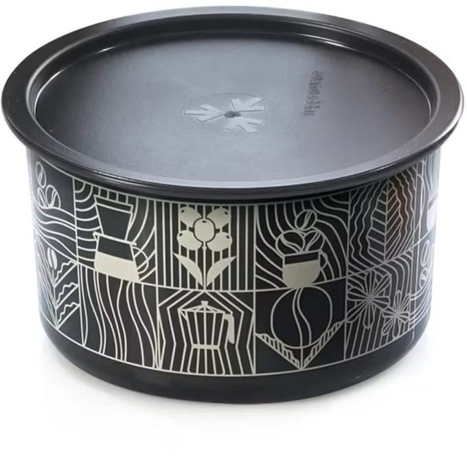 Tupperware Koektrommel met Koffieprint - Koffiebus Koffie trommel bewaartrommel