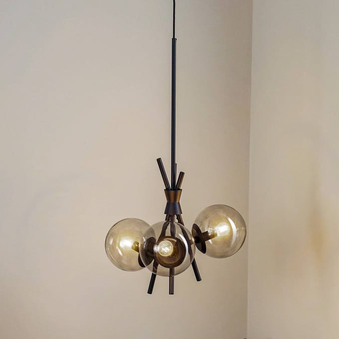 Lucande - hanglamp - 3lichts - Glas, ijzer - H: 18 cm - E14 - rookgrijs, zwart