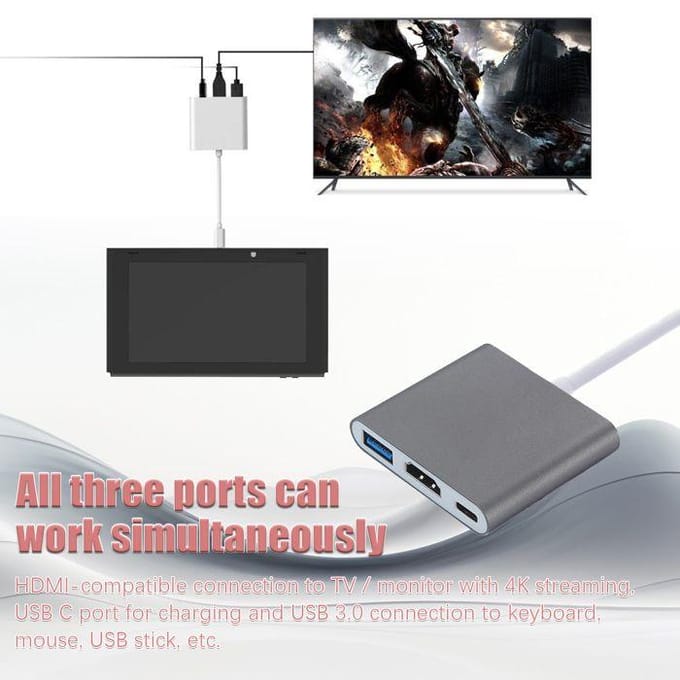 USB-C-multipoortadapter naar USB (PD), USB-C, 4K HDMI-compatibel