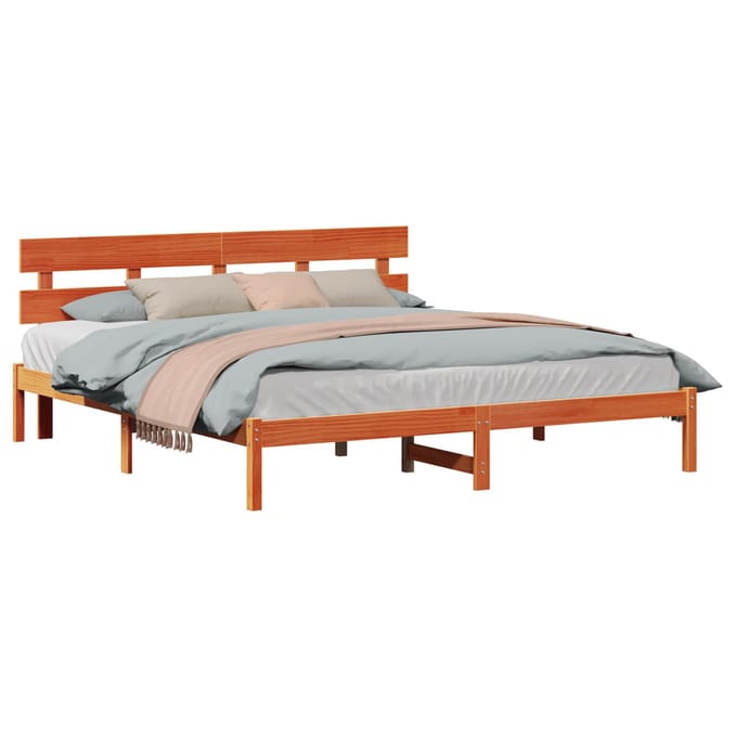 vidaXL - Bedframe - met - hoofdeinde - Bruin - 200 - x - 200 - cm - Massief - grenenhout