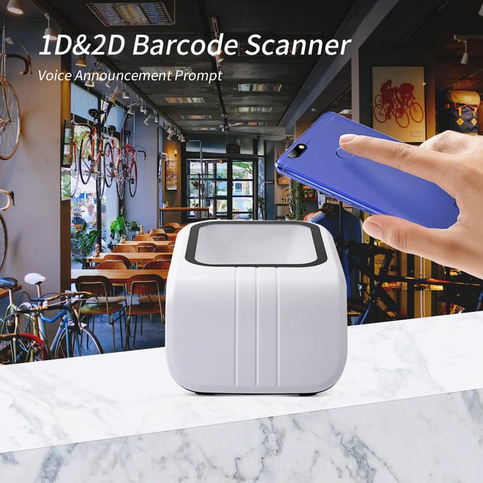 Plate-forme de scanner de codes-barres QR 1D 2D avec invite d'annonce vocale, lecteur de codes-barres filaire USB blanc