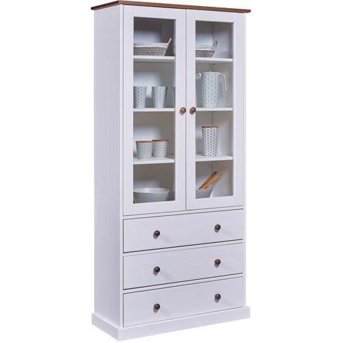 Buffetkast Westerland | 90 x 38,4 x 190 | Massief grenen | Kleur: Wit - Interlink - Kasten - Wit - Hout; MDF; Glas - Kasten -