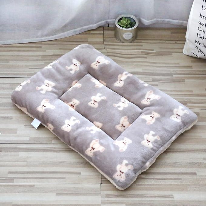 Tapis de lit doux et lavable pour chiot, chien, chat, coussin réversible en polaire pour cage de chenil pour animaux de compagnie bleu
