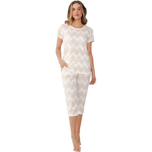 Pastunette Premium Pyjama Sketchy Waves - Beige/Wit - Katoen/Modal - Maat 50