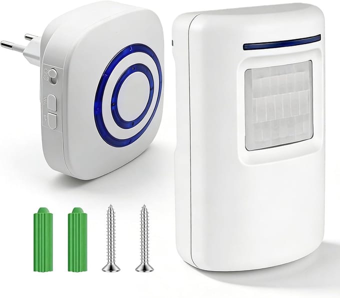 Draadloze Bewegingsmelder - Alarm Systeem - Veiligheid Thuis - 38 Melodieën Instelbaar - 70 Meter Bereik - Wit