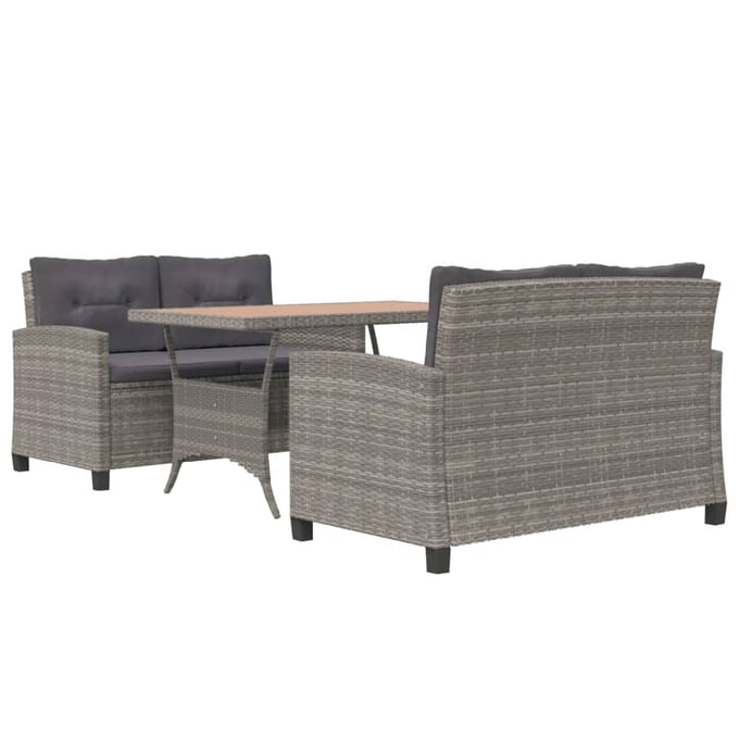 vidaXL - 3-delige - Tuinset - poly - rattan - en - massief - acaciahout