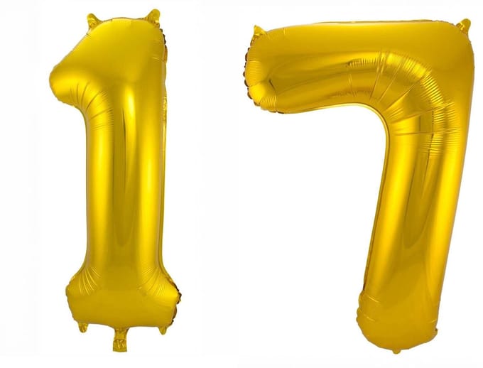 Folieballon 17 jaar - Goud - 86 cm