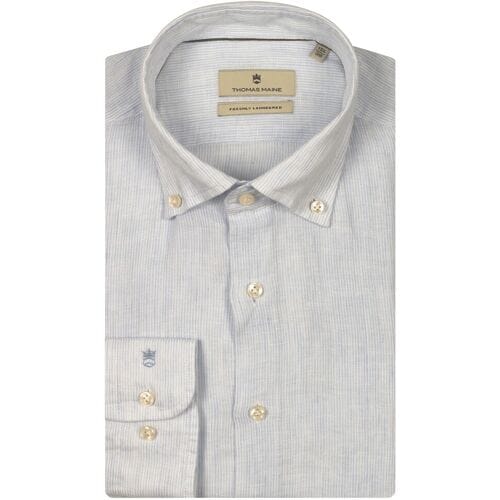 Thomas Maine Overhemd Torino Button-Down Small Stripe Linnen Licht Blauw / male