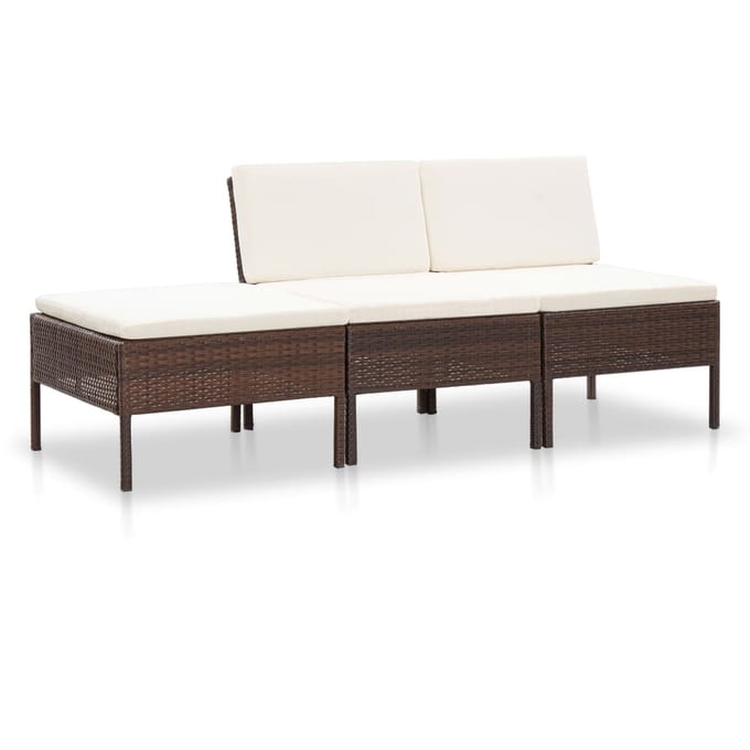vidaXL - 3-delige - Loungeset - met - kussens - poly - rattan - bruin