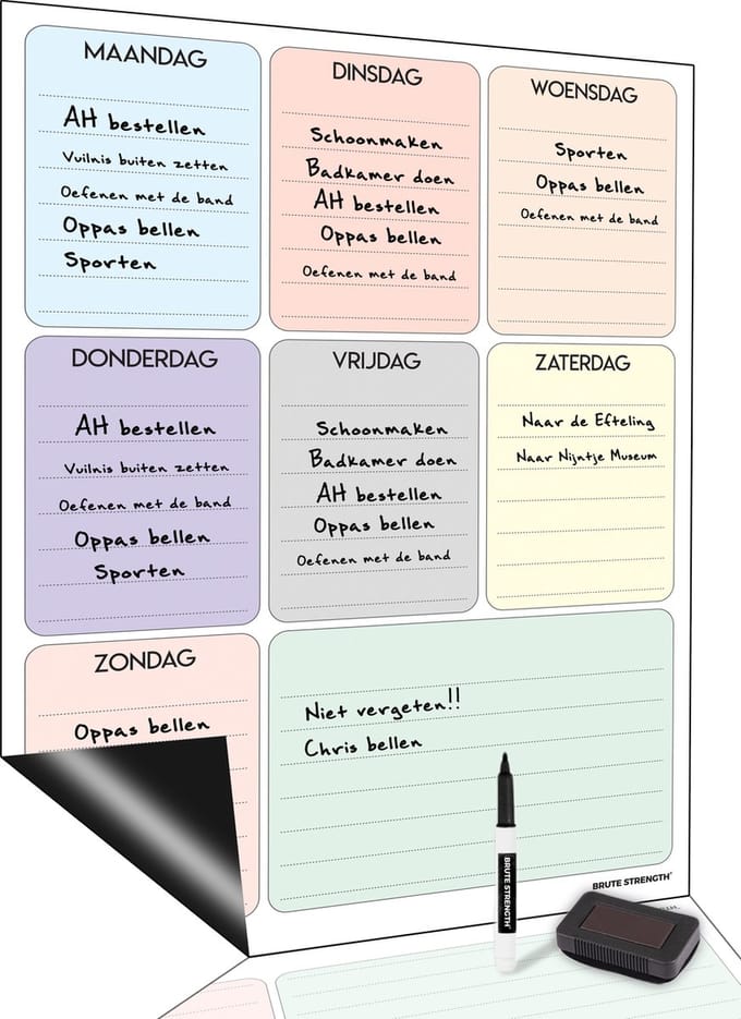 Brute Strength - Magnetisch Weekplanner whiteboard (21) - A3 - Planbord - Familieplanner  - Gezinsplanner - To Do Planner