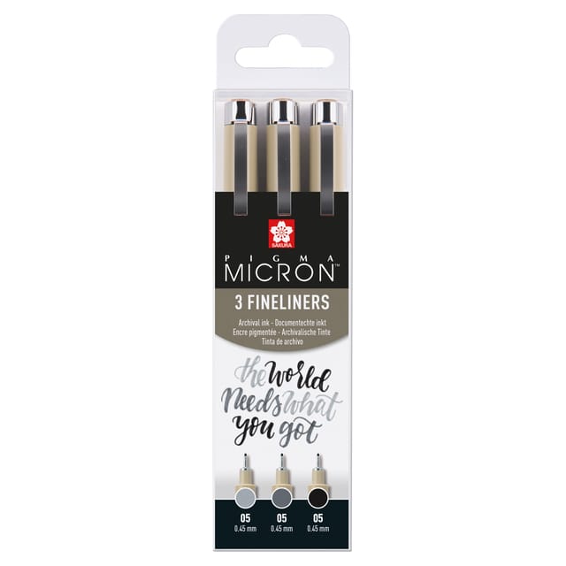 Sakura Pigma Micron 05 fineliner set | 3 pennen,  zwart & grijs