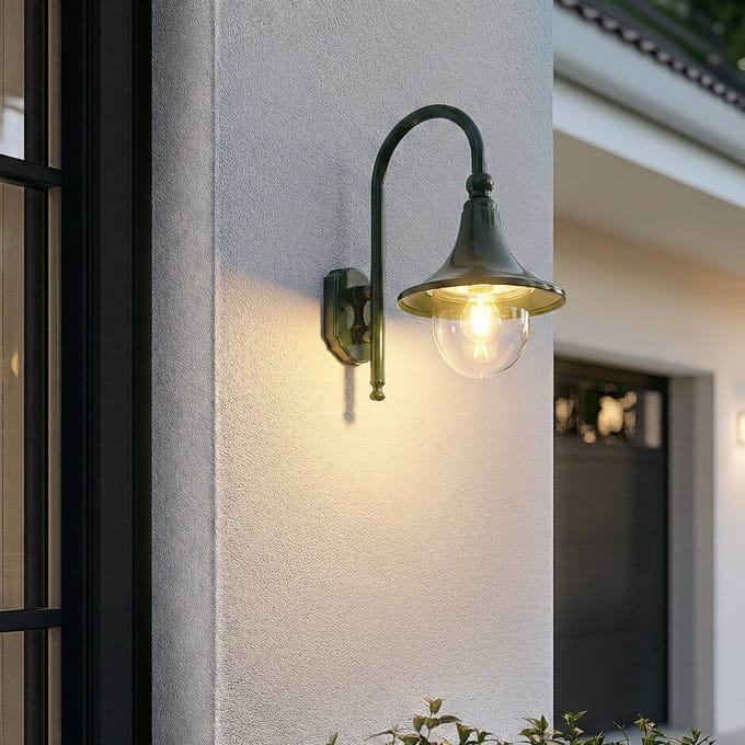 Lindby - Wandlamp buiten - 1licht - Aluminium, polycarbonaat - H: 44.2 cm - E27 - groen, helder