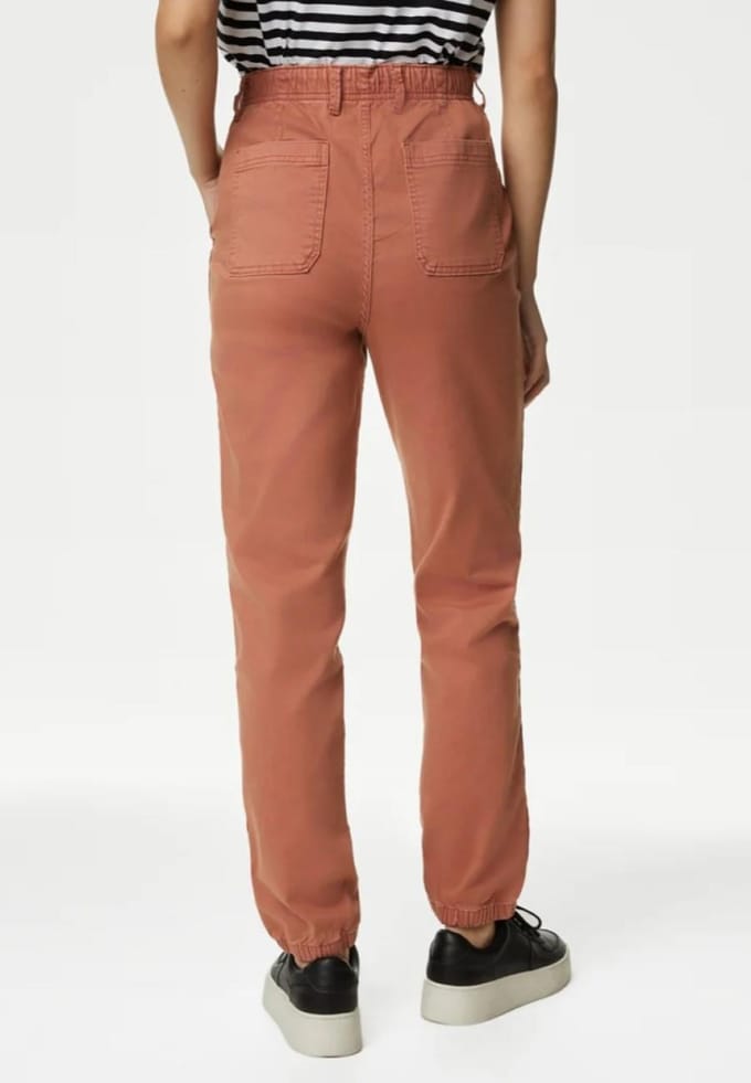M&S Collection Dames Katoenmix Slim Fit Ankle Grazer Joggers Baksteenrood