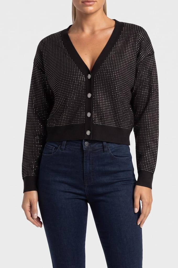 GUESS  Eco Khloe Rhinestones Vn Jet Black A996 Maat: M | Cardigans Outlet | Dames | Zwart