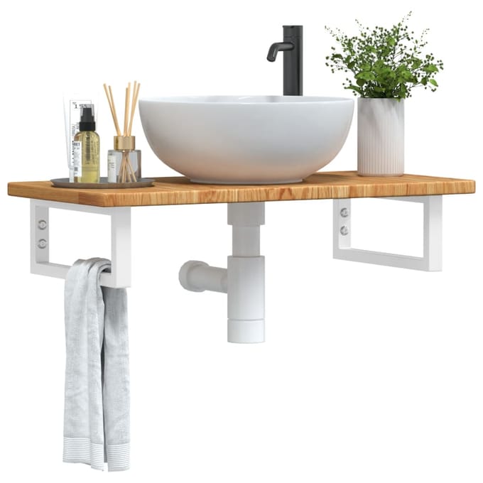 vidaXL - Badkamer - wandschap - staal - en - massief - eikenhout