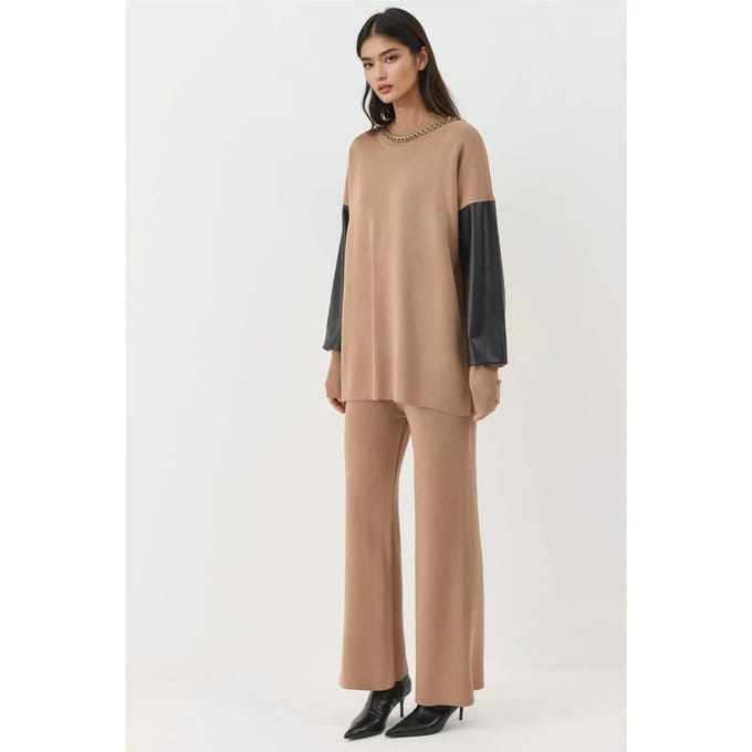 Sweater met Faux Leder Details