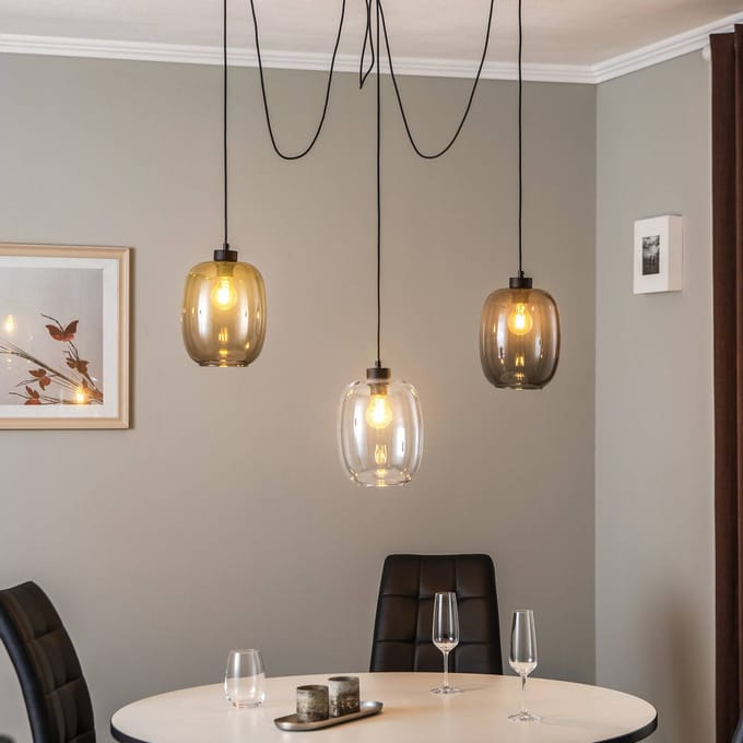 TK Lighting Hanglamp Elio, glas, bruin/helder/grijs, 3-lamps, decentraal