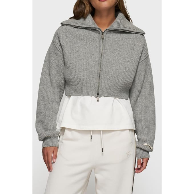 10DAYS Cropped Knit Zip Jacket Light Grey Melee Größe: M | Pullover Outlet | Damen | Grau
