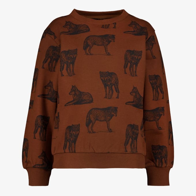 Unsigned jongens sweater met wolven bruin - Maat 92