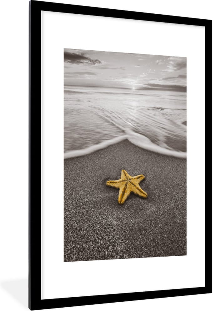 Fotolijst incl. Poster - Zeester - Strand - Golf - 60x90 cm - Posterlijst