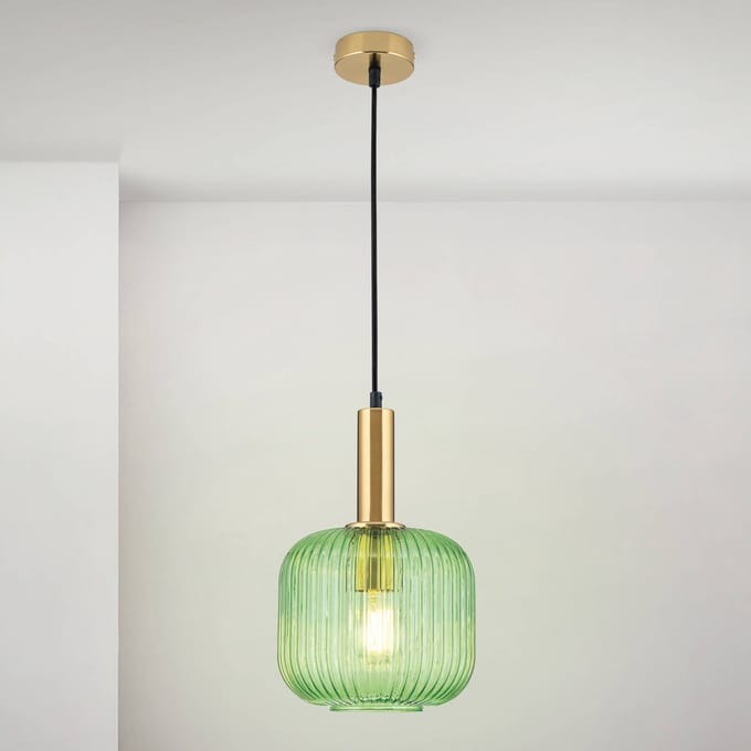ORION Hanglamp Carneval, antiek messing/groen, Ø 20 cm, glas