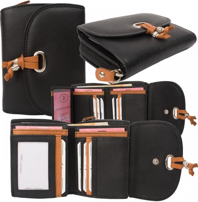 Dariya Portemonnee 3003 Zwart Tan Leer