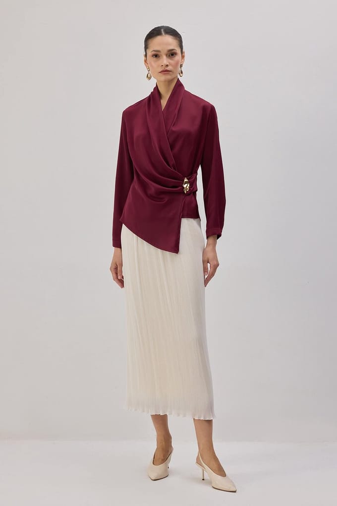 Touché Privé - Gedrapeerde blouse - Bordeaux - Dames