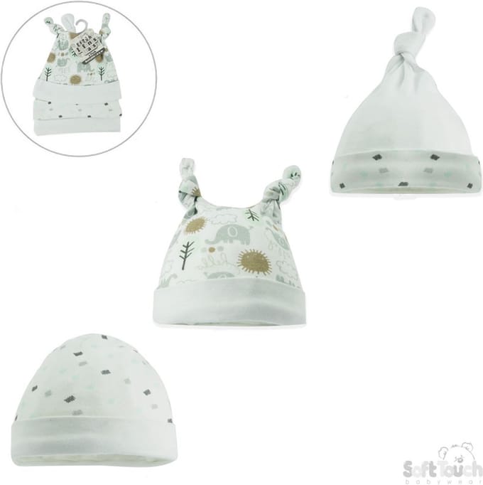 Soft Touch Babymutsjes Olifant Junior Katoen Wit/grijs 3 Stuks CC205-H