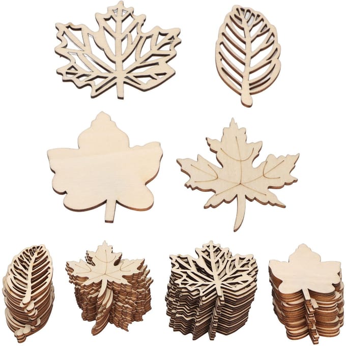 80 STUKS Houten Hol Blad Glad Snijden Composiethout Uitgehold Bladstuk voor Decoratie beige