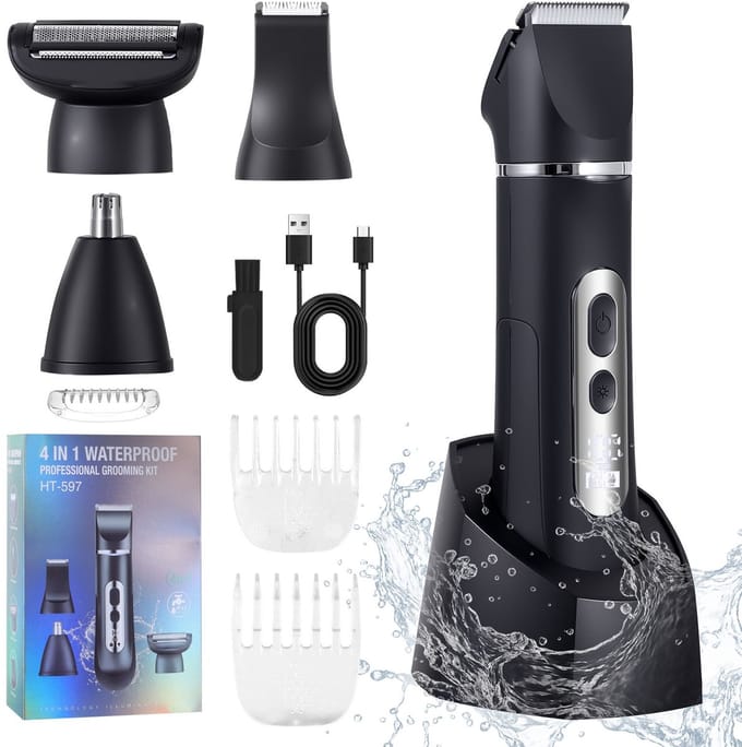 HATTEKER 4-in-1 Multifunctionele Trimmer – Scheerapparaat – Haartrimmer – Neushaartrimmer – LED Display – IPX7 Waterdicht