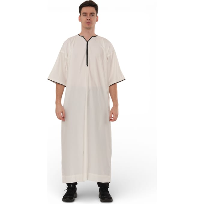 Heren Ramadan Crème Wit Marokkaanse Gandoura Thobe Robe Djellaba Eid Jubba- TT-006