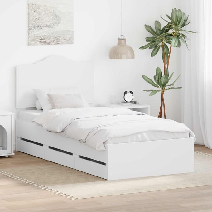 vidaXL - Bedframe - met - lade - met - opslag - Wit - 100 - x - 200 - cm - Ingenieurshout
