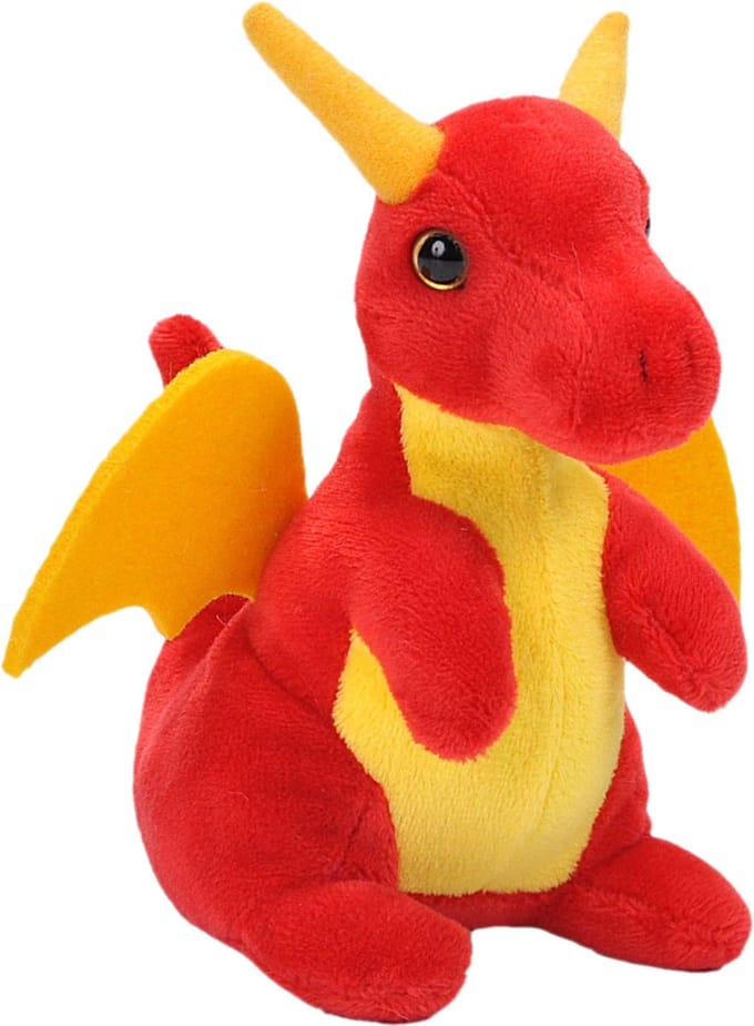 Wild Republic pluche dieren knuffel Draak - rood - 13 cm - Draken knuffels