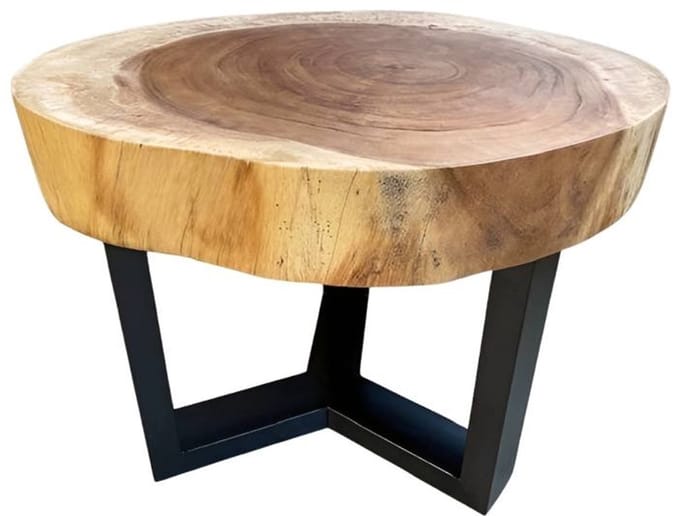 Coffeetable Su – Massief Hout & Metaal – D60×H45 cm – Robuust & Stijlvol