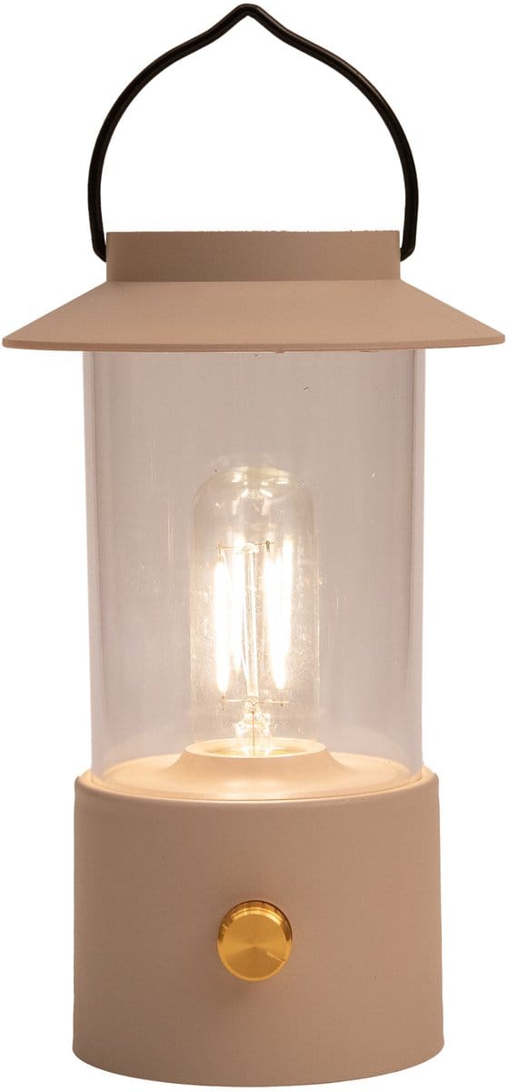 Anna Collection Camping tafellamp/lantaarn Darcy - beige - 24 cm - dimbaar - draadloos/oplaadbaar USB - buiten