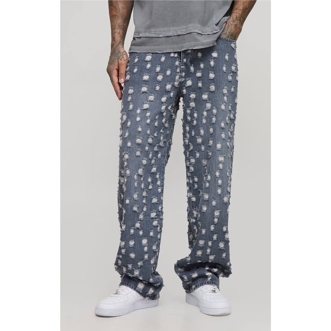Lange getinte extreem gescheurde relaxte jeans | Mid Grey | Size 34