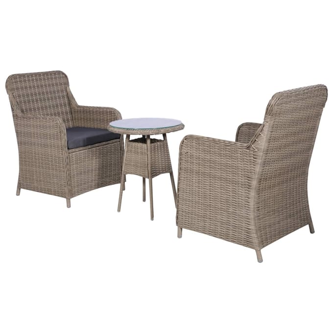 vidaXL - 3-delige - Bistroset - met - kussens - poly - rattan - bruin