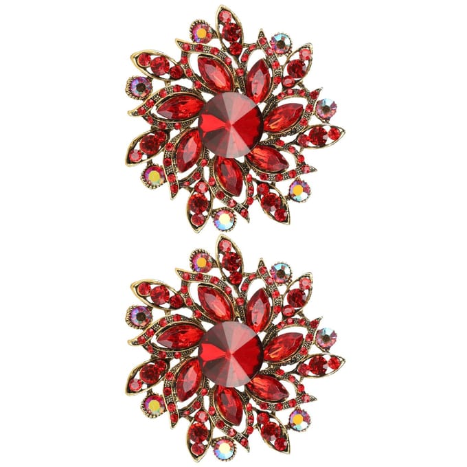 2 Stuks Bloemenbroche Retro Diamant Mode Kleding Pak Revers Corsage AccessoiresRood rood