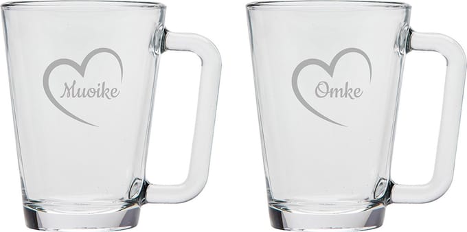 Gegraveerde theeglas 26cl Muoike mei hert & Omke mei hert