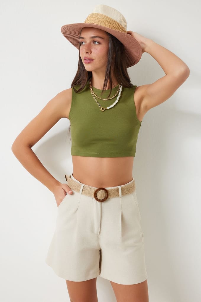 Hoge Taille Wijde Been Katoenen Shorts