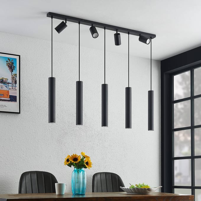 Lindby - hanglamp - 9lichts - staal - H: 40 cm - GU10 - zandzwart