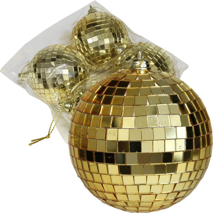 Othmar Decorations discobal kerstballen - 4x - goud - 8 cm - kunststof - spiegelbol