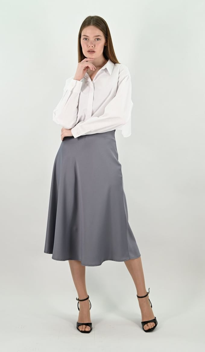 YesMooi - Satijnen Midirok - Mistgrijs - S (36)