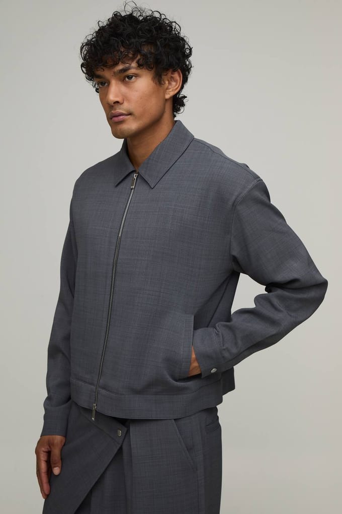 Getailleerd Boxy Harrington Co-ord Jasje Met Rugplooi | Grey | Size Medium