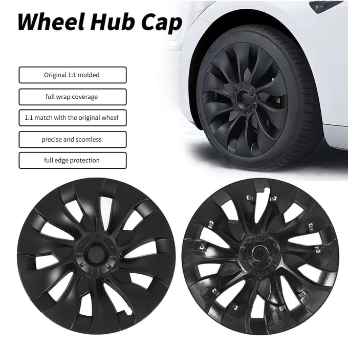 4 Stuks 18 inch Automobiel Naafkap Mat Zwart Wielnaaf Volledige Velg Beschermer Afdekking Vervanging voor Tesla Model 3 2017 tot 2023 Matte Black black