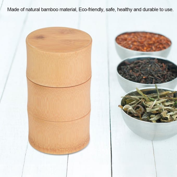Boîte de rangement portable en bambou pour pots à thé (M) beige