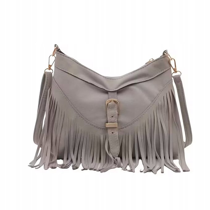 Dames Boho Schoudertas met Franjes - Grijs