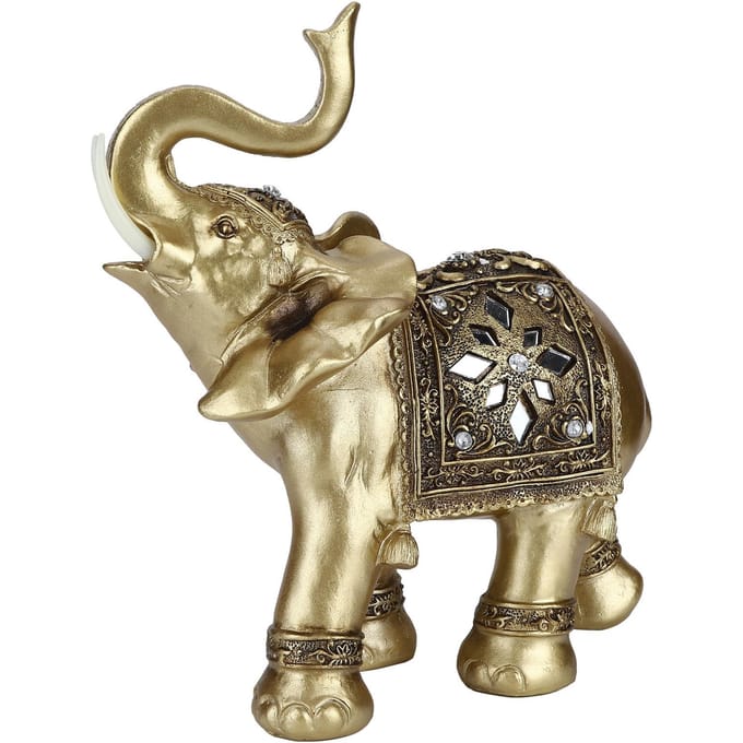 Gouden Hars Elegante Olifant Standbeeld Beeldje Ambachten Feng Shui Ornamenten voor Huis Cadeau beige