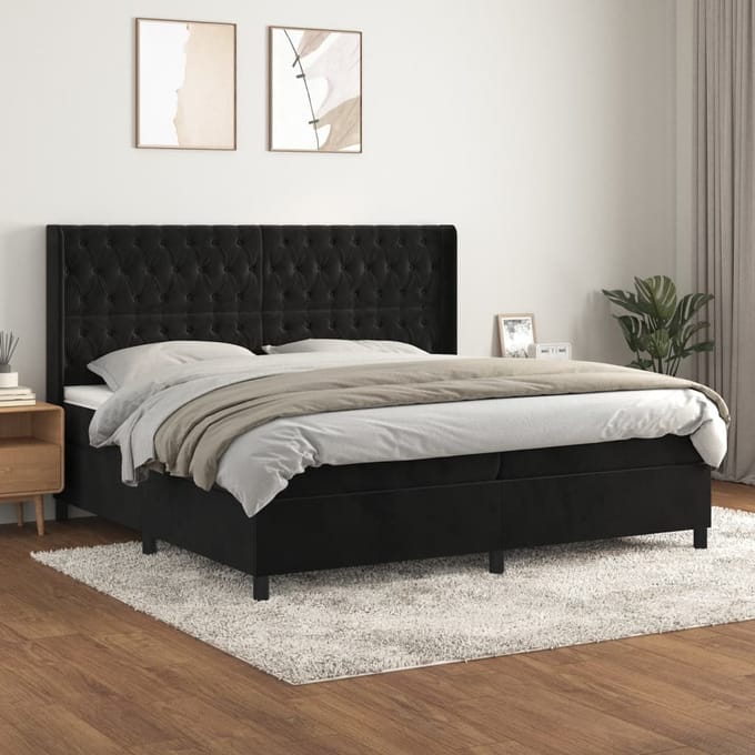 vidaXL - Boxspring - met - matras - fluweel - zwart - 200x200 - cm