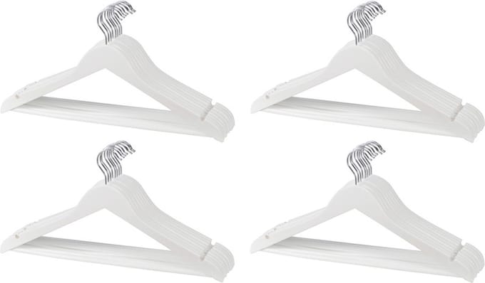 Kledinghanger - 20x - hout - wit - 45 cm - kledinghanger set - Kleding ophangen kledinghanger set